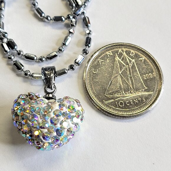 White Crystal Heart Shape Pendant with Swaroski elements On18K Silver Ne… - Picture 3 of 11